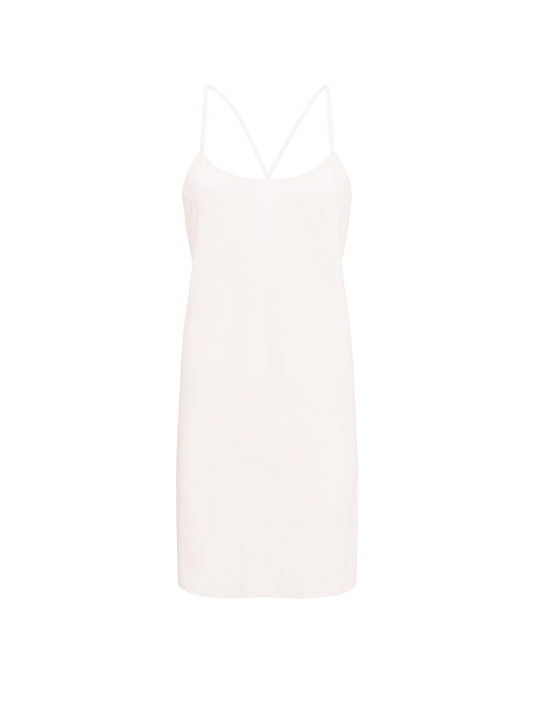 Koszulka nocna satynowa na cienkich ramiączkach odsłaniająca plecy Open-Back Slip. Produkt ma kolor biały i pochodzi z kolekcji Victoria's Secret. 