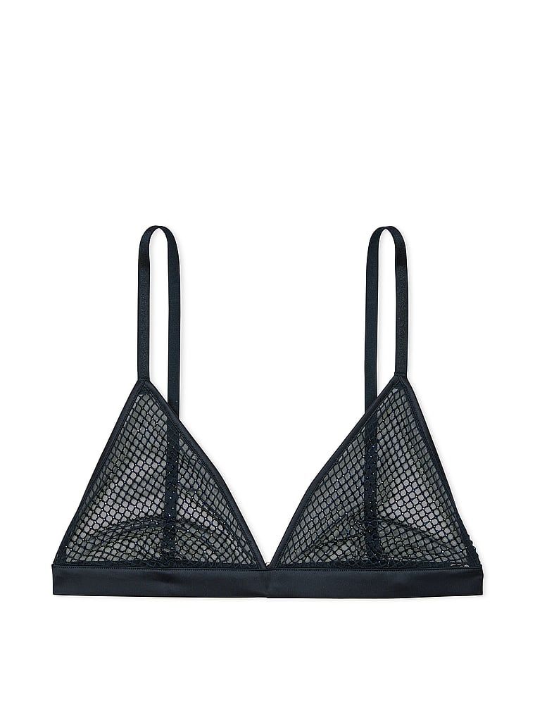 Na zdjęciu na białym tle widoczny jest biustonosz nieusztywniany braletka Ziggy Glam Shine Fishnet. Produkt ma kolor czarny i pochodzi z kolekcji Very Sexy.