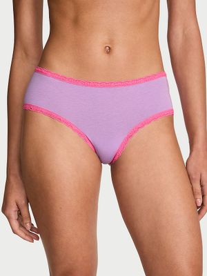 Lace Trim Majtki bawełniane z koronką na krawędziach Lace-Waist Cheeky