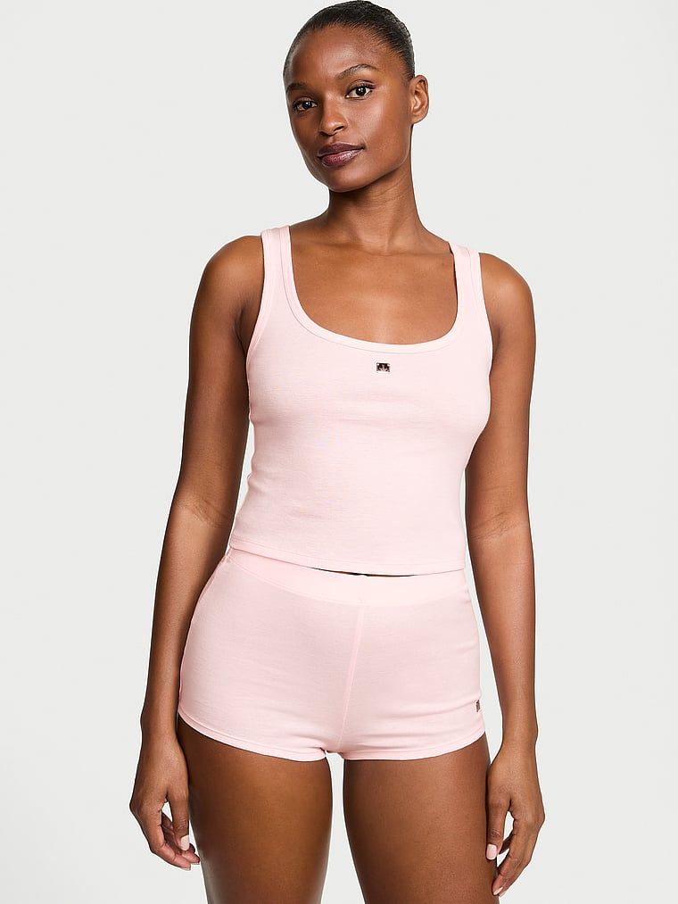Piżama bawełniana - top i szorty. Produkt ma kolor różowy i pochodzi z kolekcji Victoria's Secret. 