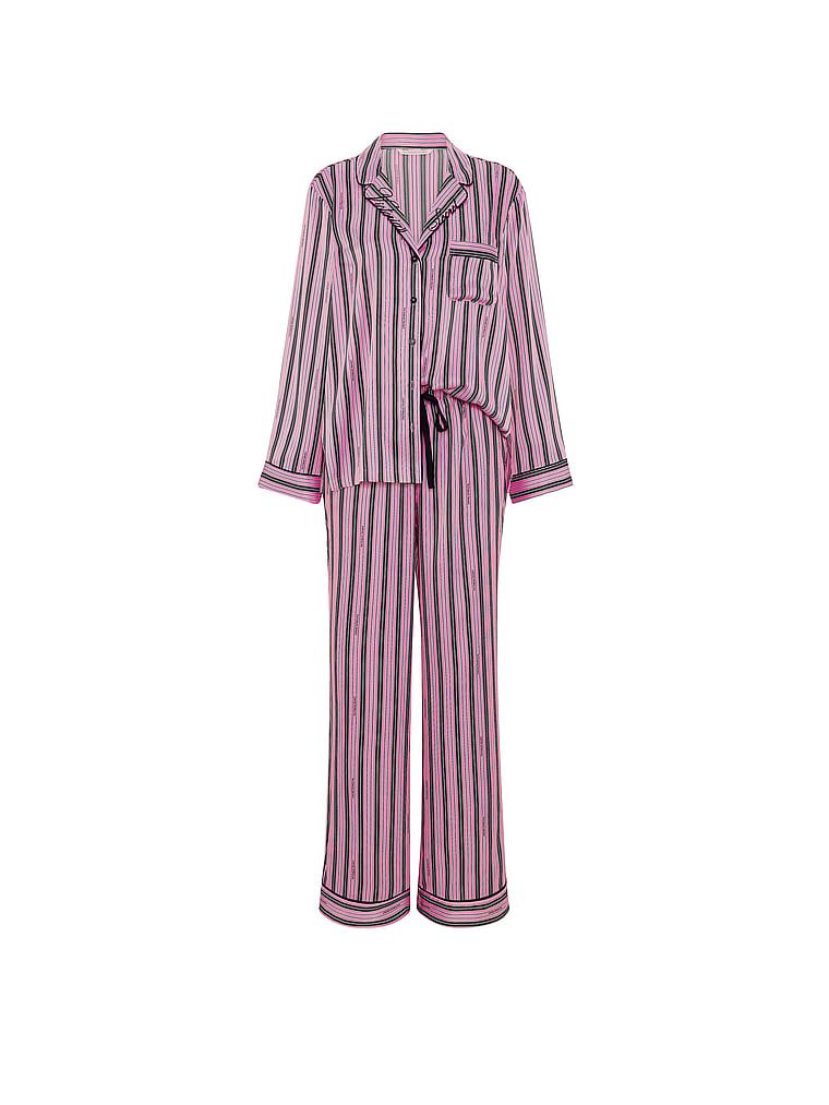 Piżama satynowa z długimi rękawami Signature. Produkt ma kolor wzorzysty i pochodzi z kolekcji Victoria's Secret. 