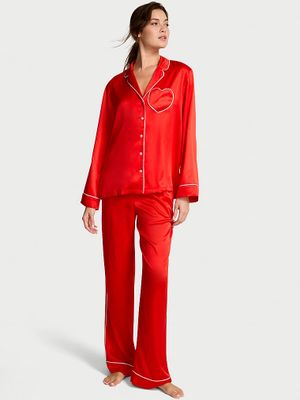 Victoria's Secret Satynowa piżama z długim rękawem Glazed Heart