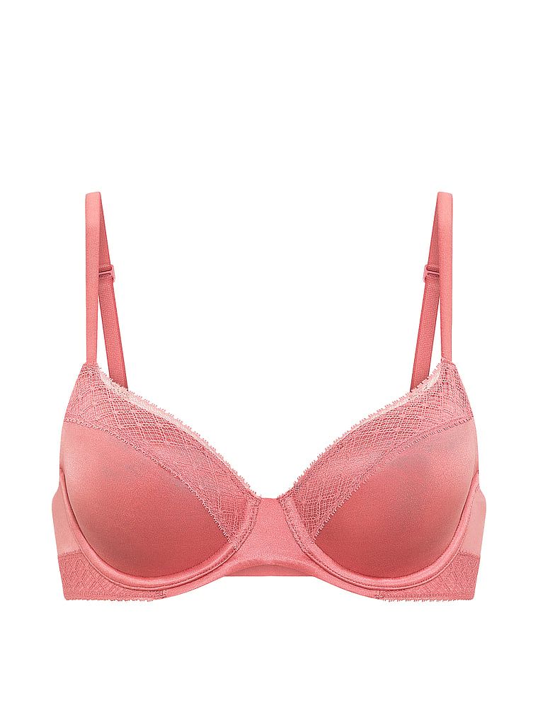 Biustonosz lekko usztywniany ze wstawkami z koronki Demi. Produkt ma kolor różowy i pochodzi z kolekcji Body by Victoria. 