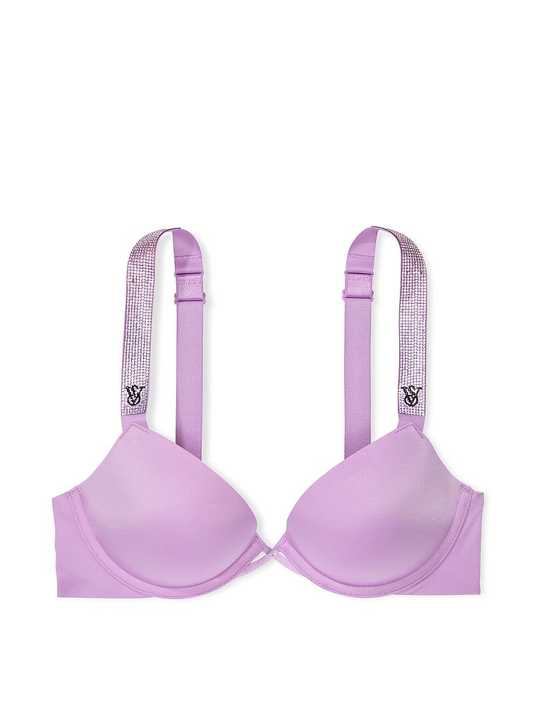 Na zdjęciu na białym tle widoczny jest biustonosz push-up Shine Strap. Produkt ma kolor purpurowy i pochodzi z kolekcji Very Sexy.