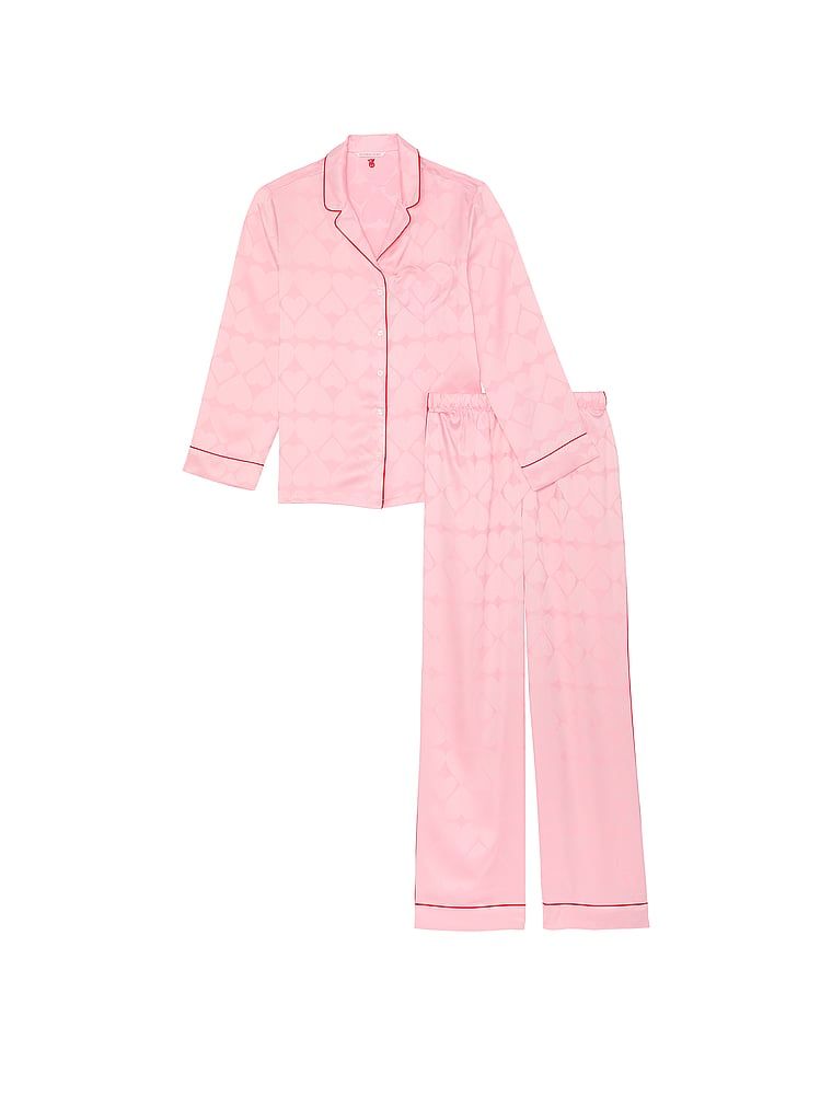 Satynowa piżama z długim rękawem Glazed Heart. Produkt ma kolor różowy i pochodzi z kolekcji Victoria's Secret. 