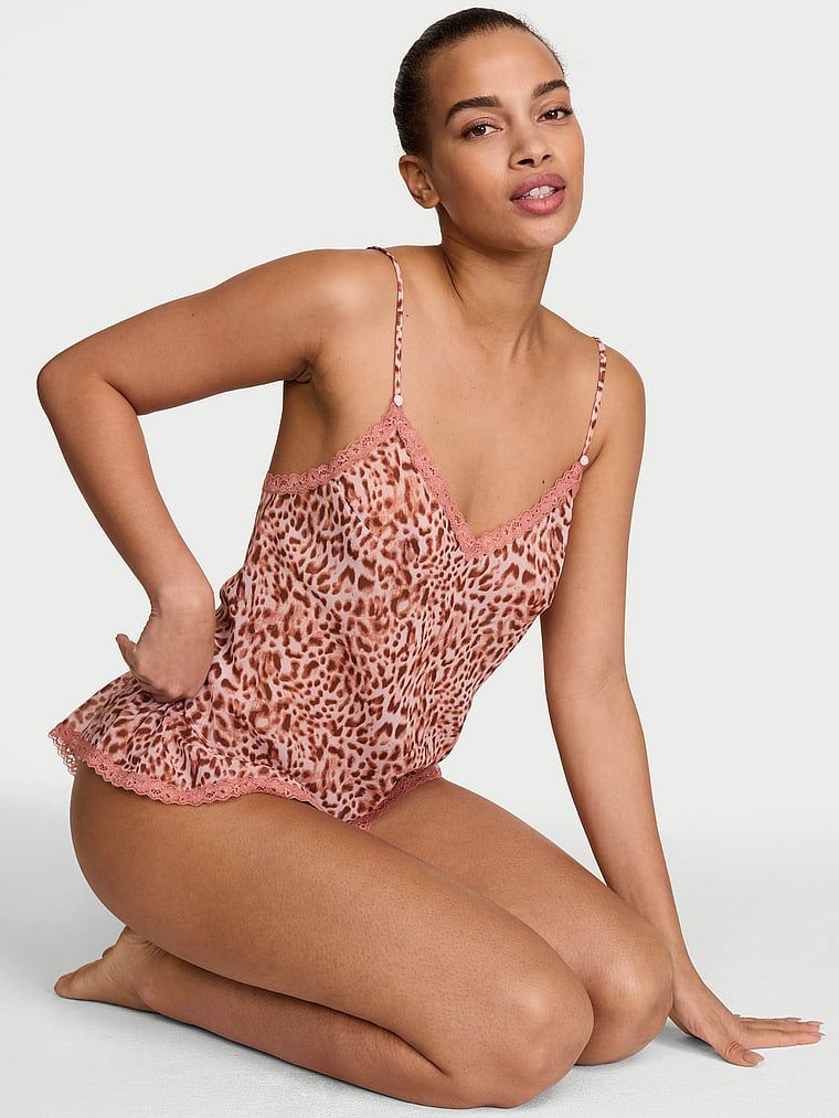 Dream Angels Zestaw z szyfonu do spania - top i szorty Leopard