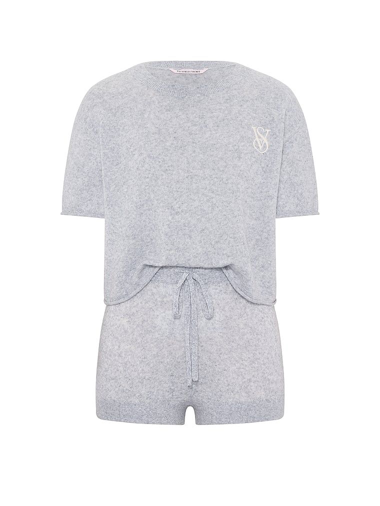 Zestaw z dzianiny do spania - top i szorty Luxe Knit. Produkt ma kolor szary i pochodzi z kolekcji Victoria's Secret. 