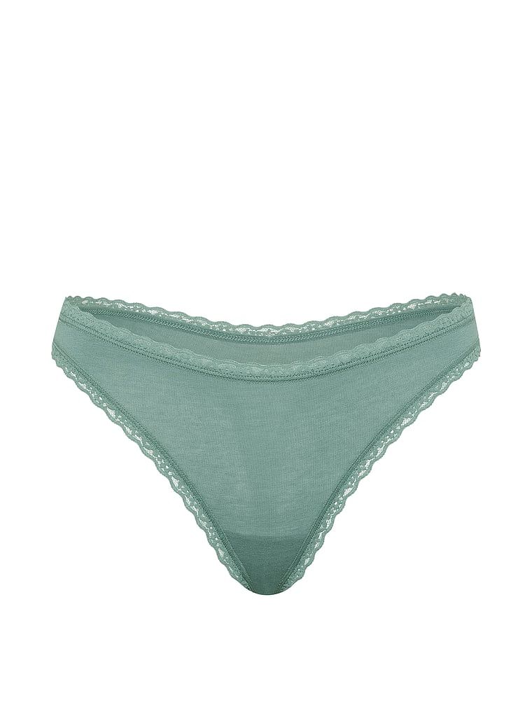Stringi bawełniane z koronką na krawędziach Lace-Waist. Produkt ma kolor zielony i pochodzi z kolekcji Lace Trim. 