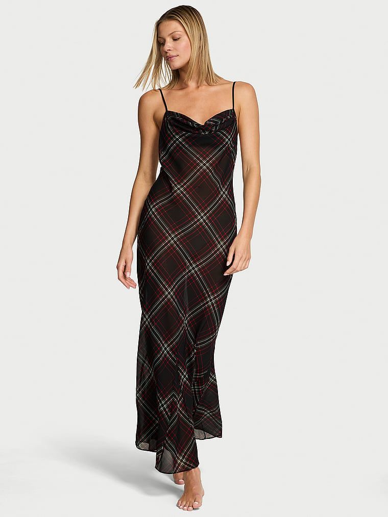 Very Sexy Koszula nocna szyfonowa sukienka maxi Tartan