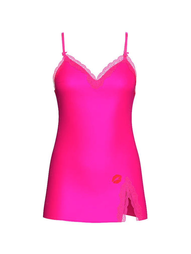 Victoria's Secret Koszulka nocna satynowa z koronką Tease Slip