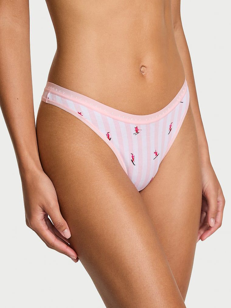 Stringi bawełniane High-Leg Scoop. Produkt jest wzorzysty i pochodzi z kolekcji Victoria's Secret. 