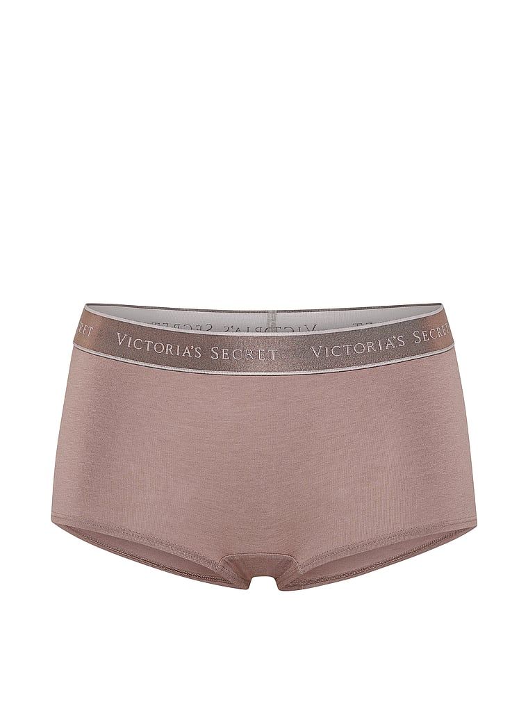 Majtki bawełniane szorty z logo w talii Boyshort. Produkt ma kolor brązowy i pochodzi z kolekcji Cotton. 
