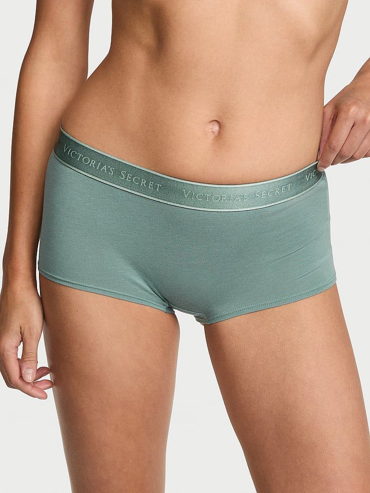 Majtki bawełniane szorty z logo w talii Boyshort. Produkt ma kolor zielony i pochodzi z kolekcji Cotton. 