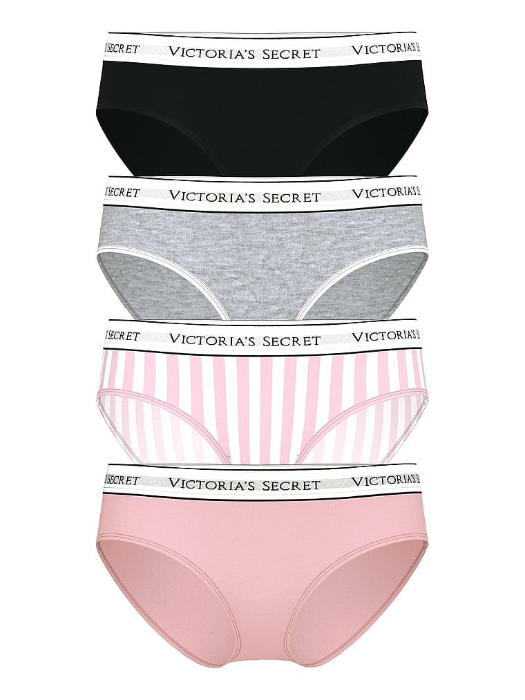 Victoria's Secret Zestaw majtek bawełnianych z logo Hiphugger - 4 sztuki