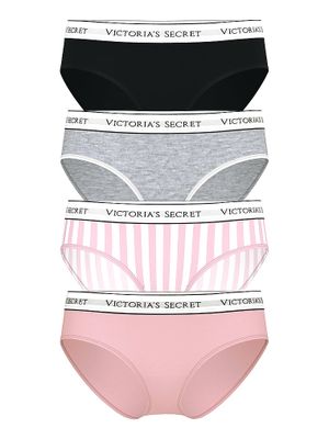 Victoria's Secret Zestaw majtek bawełnianych z logo Hiphugger - 4 sztuki