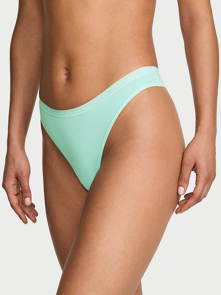 Stringi bawełniane High-Leg Scoop. Produkt ma kolor zielony i pochodzi z kolekcji Victoria's Secret. 