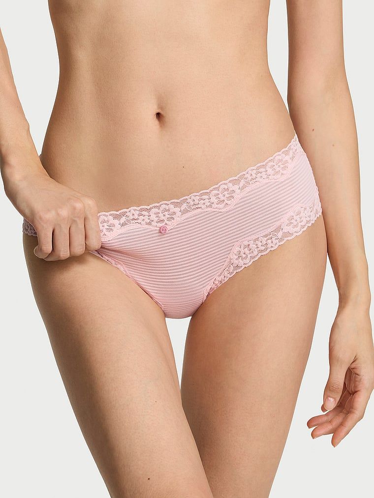 Lace Trim Majtki bawełniane w paseczki z koronką na krawędziach Cheeky