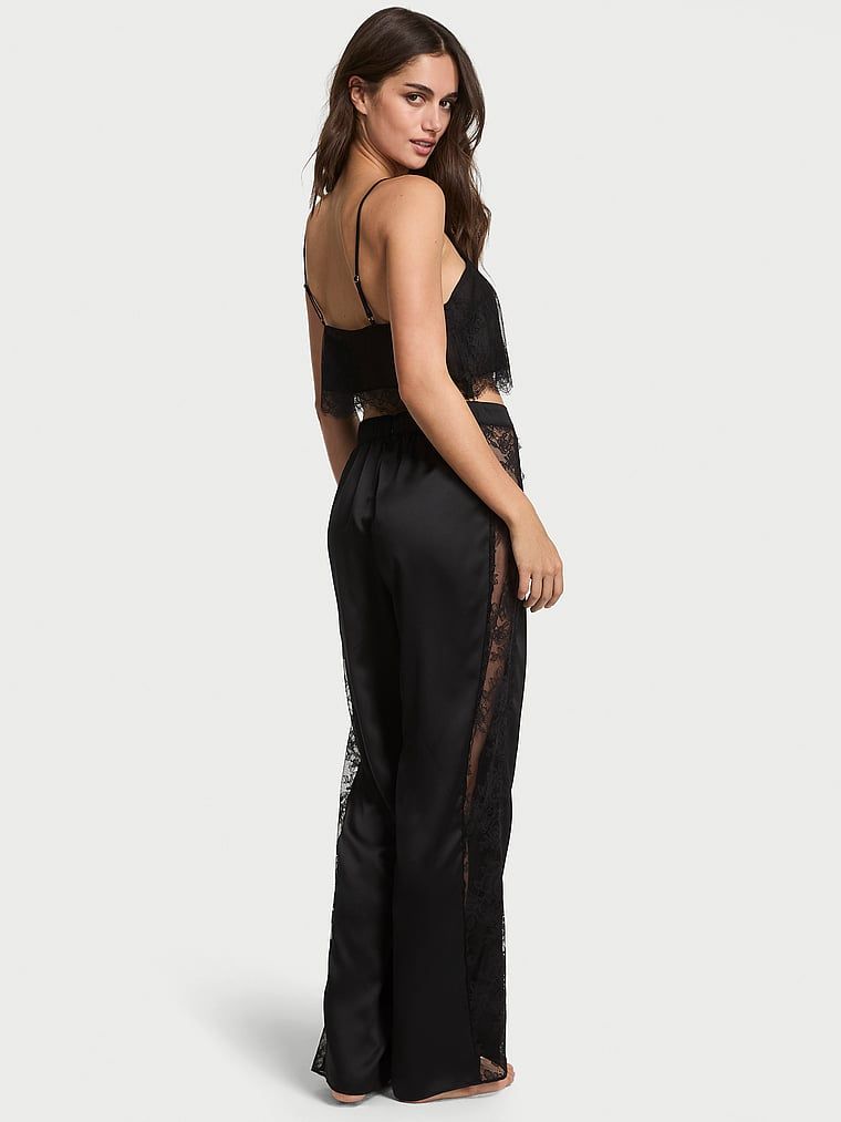 Victoria's Secret Zestaw satynowy do spania - crop top na ramiączkach i spodnie Sheer Rose