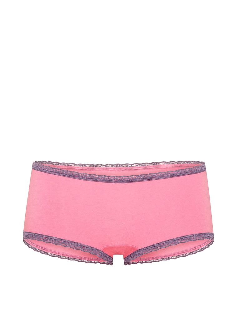 Majtki bawełniane szorty z koronką na krawędziach Lace-Trim Boyshort. Produkt ma kolor różowy i pochodzi z kolekcji Lace Trim. 