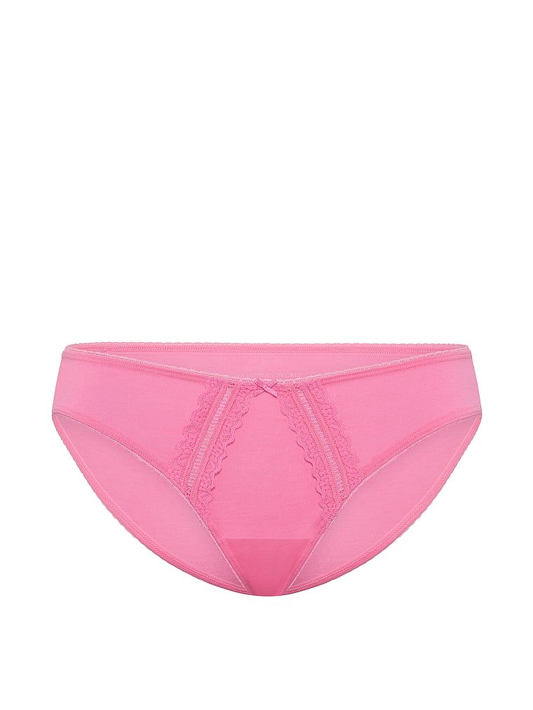 Majtki bawełniane z koronką Bikini. Produkt ma kolor różowy i pochodzi z kolekcji Victoria's Secret. 