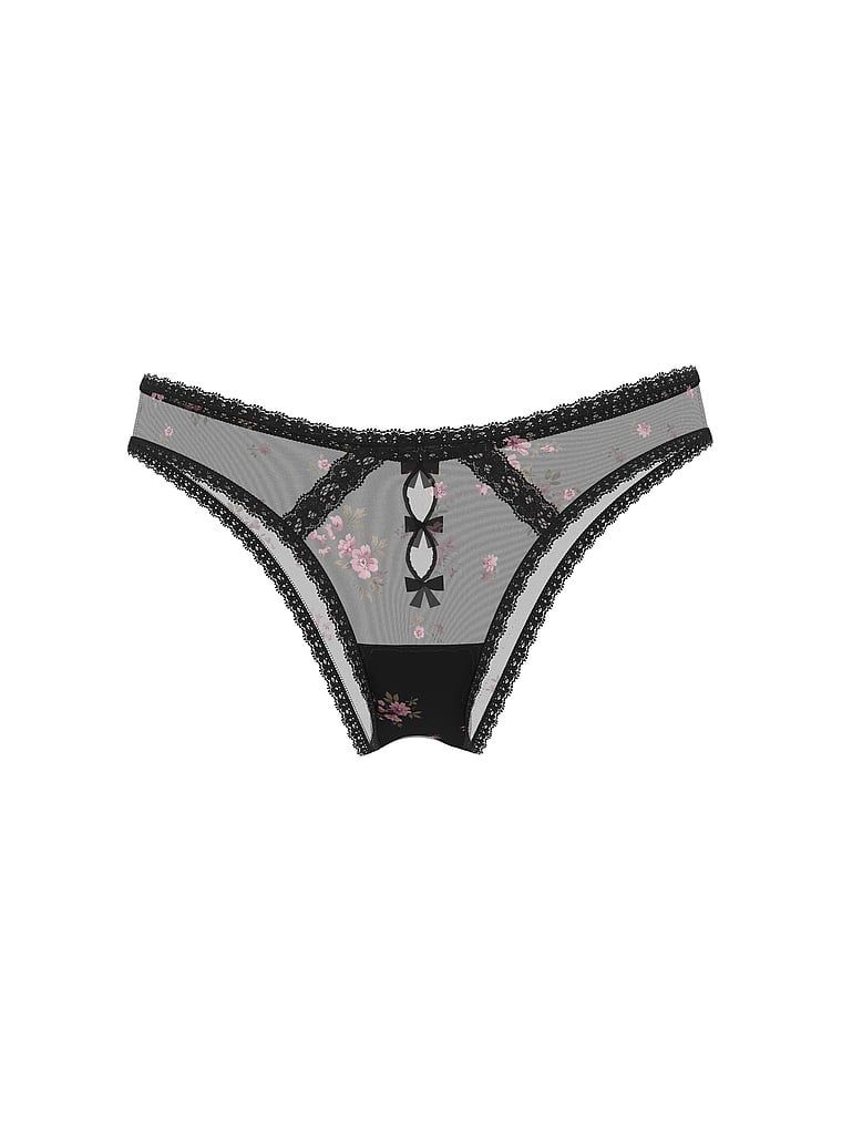 Majtki brazyliany Sheer Lace-Trim. Produkt ma kwiatowy wzór i pochodzi z kolekcji Body by Victoria. 