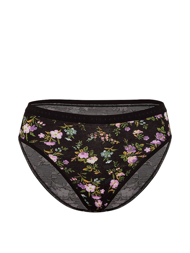 Majtki bawełniane figi z wysoko wyciętymi nogawkami High-Leg Brief. Produkt ma kolor kwiatowy i pochodzi z kolekcji Victoria's Secret. 