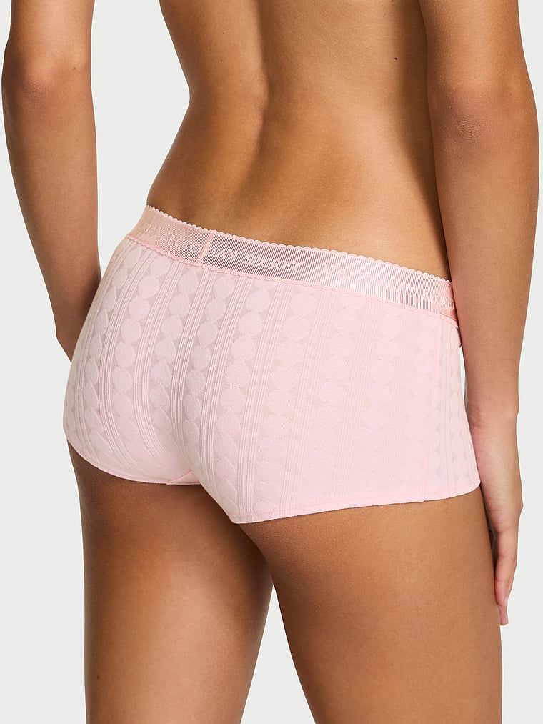 Cotton Majtki bawełniane szorty z serduszkami i logo Heart Pointelle Boyshort