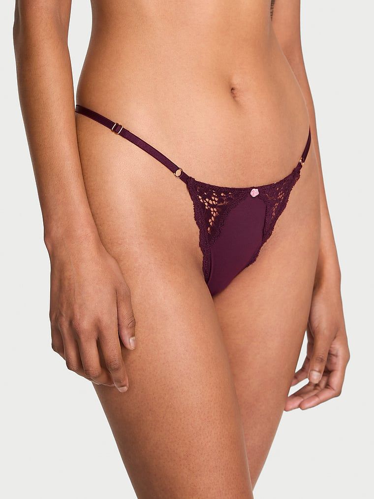 Dream Angels Stringi z koronką z regulowanymi paskami Lace-Trim V-String