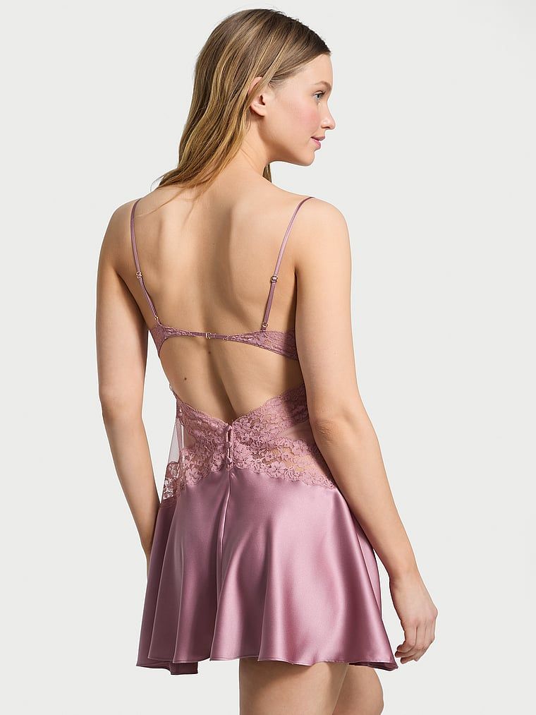 Dream Angels Koszulka nocna satynowa z koronką Lace and Satin Flounce Slip