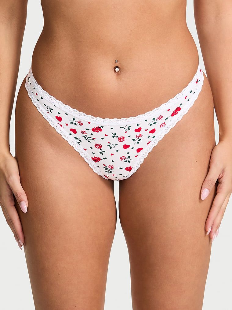 Lace Trim Stringi bawełniane z koronką na krawędziach Lace-Waist