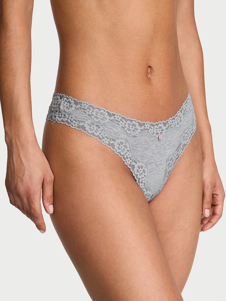 Lace Trim Stringi bawełniane z koronką Lace-Trim