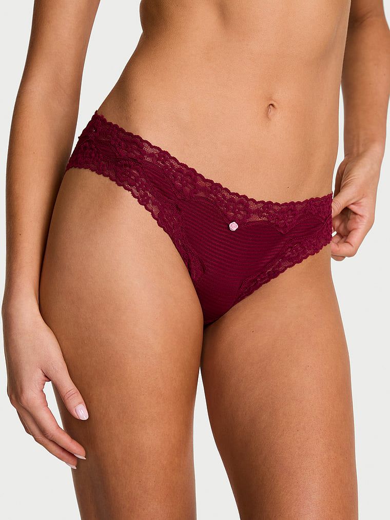 Lace Trim Majtki bawełniane w paseczki z koronką na krawędziach Bikini