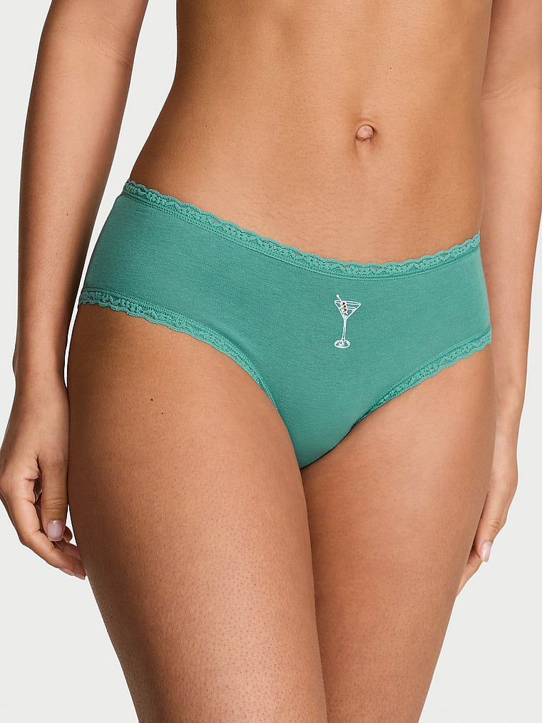 Majtki bawełniane z koronką na krawędziach Lace-Waist Cheeky. Produkt jest wzorzysty i pochodzi z kolekcji Lace Trim. 