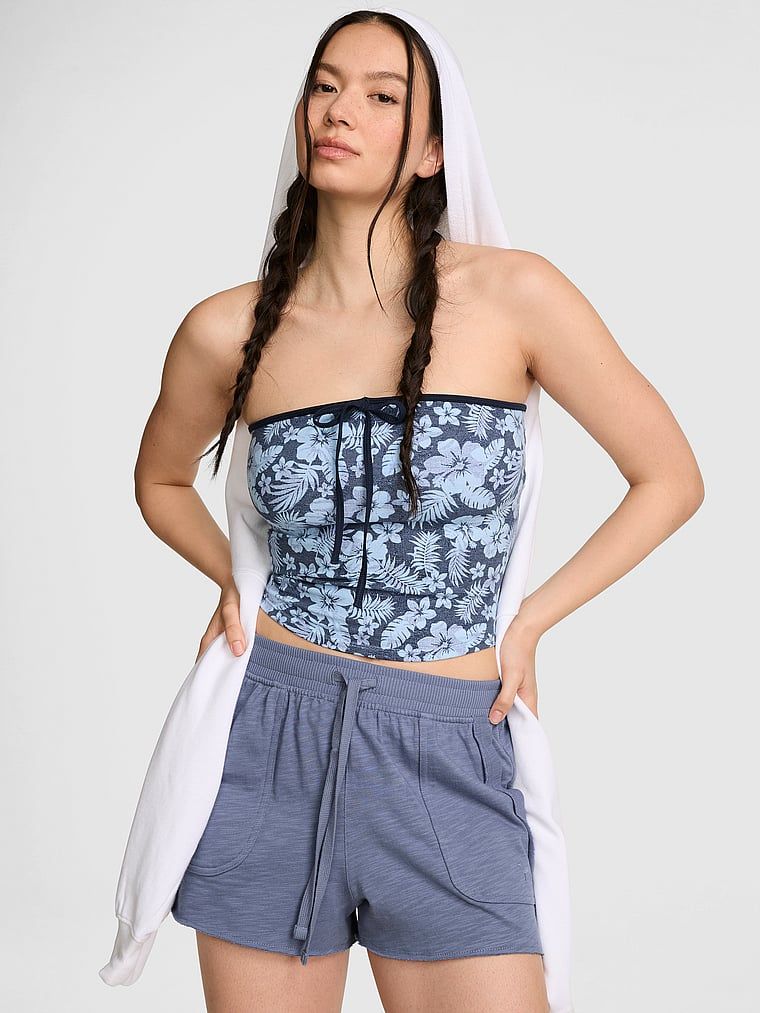 Top bandeau z marszczeniem i wiązaniem z przodu All-Day Cotton