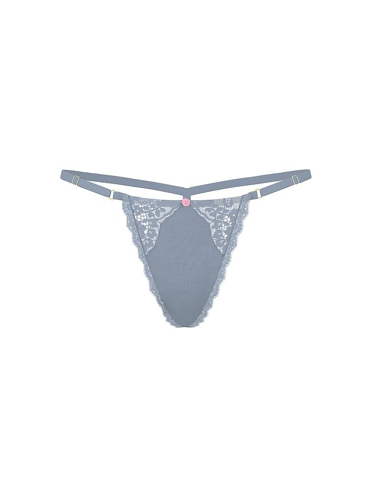 Stringi z koronką z regulowanymi paskami Lace-Trim V-String. Produkt ma kolor niebieski i pochodzi z kolekcji Dream Angels. 