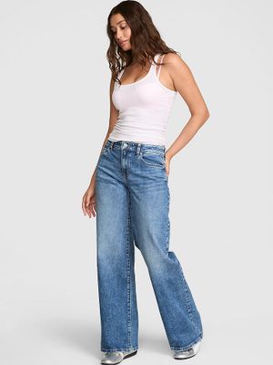 Luźne jeansy z szeroką nogawką i średnim stanem Denim by PINK
