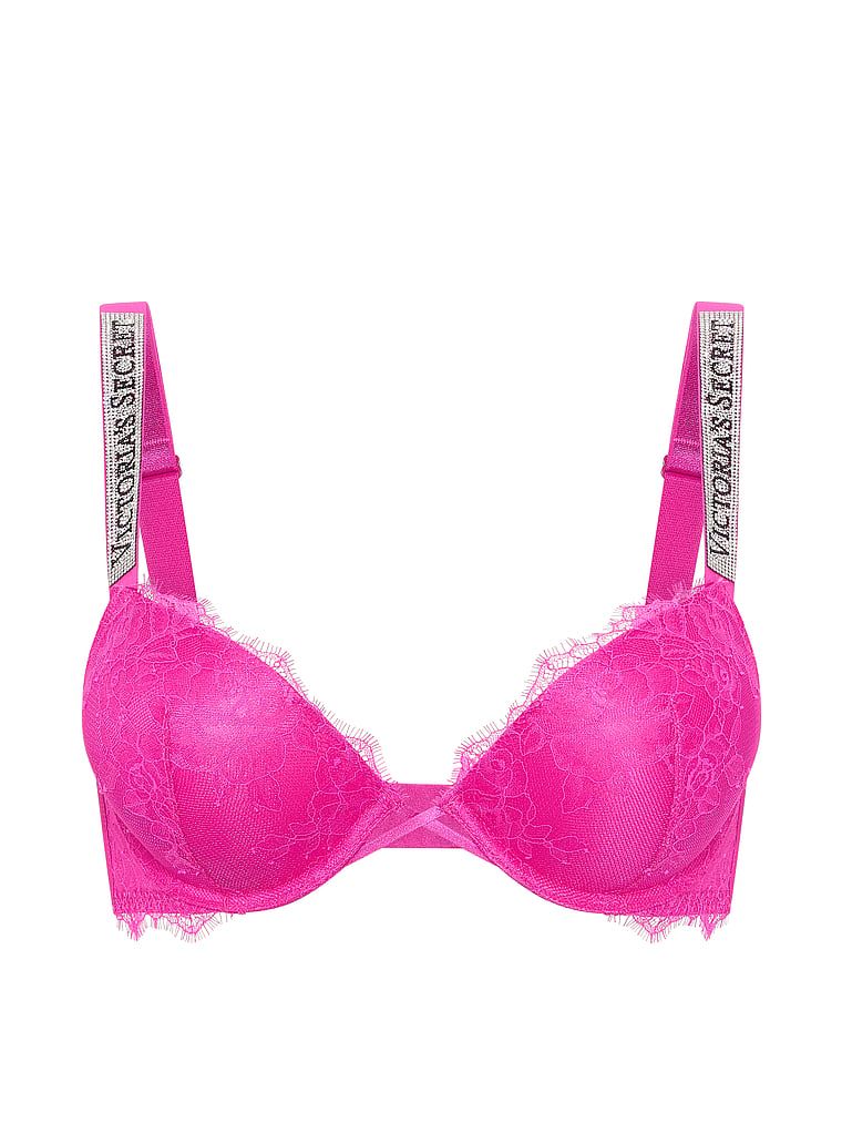 Biustonosz push-up koronkowy powiększający o 2 rozmiary Bombshell Shine Strap. Produkt ma kolor różowy i pochodzi z kolekcji Very Sexy. 