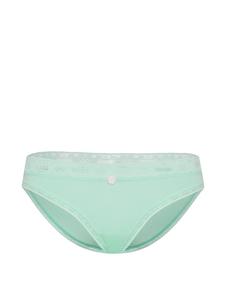 Majtki bawełniane z koronką szydełkową Bikini. Produkt ma kolor zielony i pochodzi z kolekcji Lace Trim. 