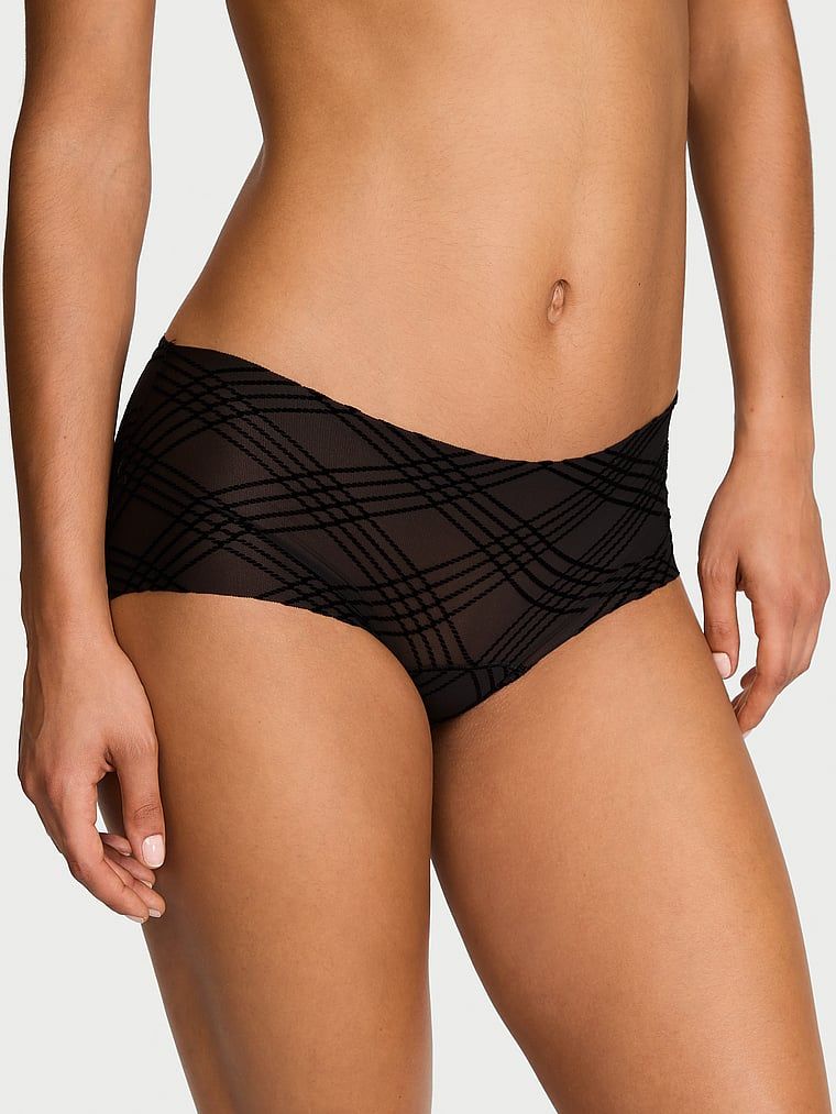 No-Show Majtki z siateczki w kratkę szorty No-Show Plaid Mesh Boyshort