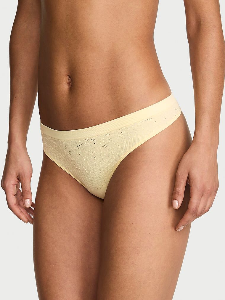 Stringi Floral Rib. Produkt ma kolor żółty i pochodzi z kolekcji Seamless. 