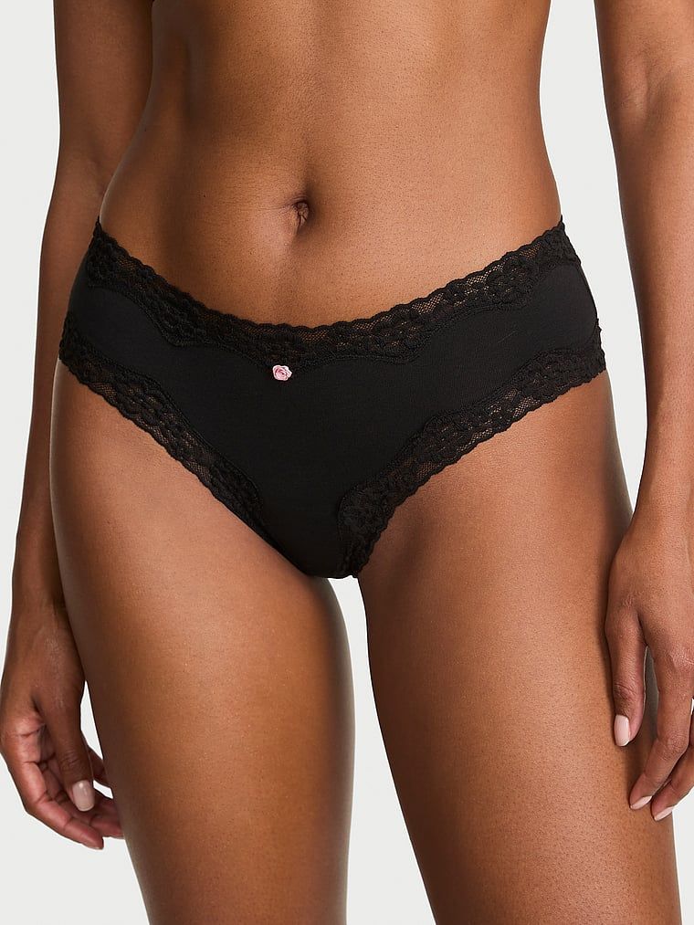 Lace Trim Majtki bawełniane z koronką na krawędziach Lace-Waist Cheeky