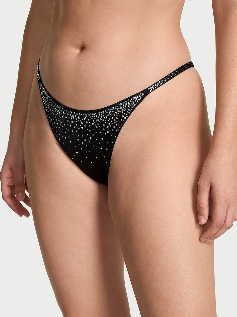 Majtki brazyliany z kryształkami Sparkle Crystal Shine Strap Brazilian. Produkt ma kolor czarny i pochodzi z kolekcji Very Sexy. 
