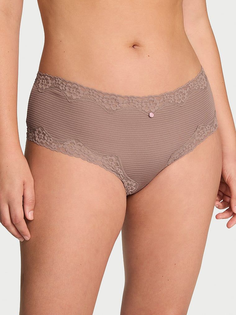 Majtki bawełniane w paseczki z koronką na krawędziach Cheeky. Produkt ma kolor brązowy i pochodzi z kolekcji Lace Trim. 