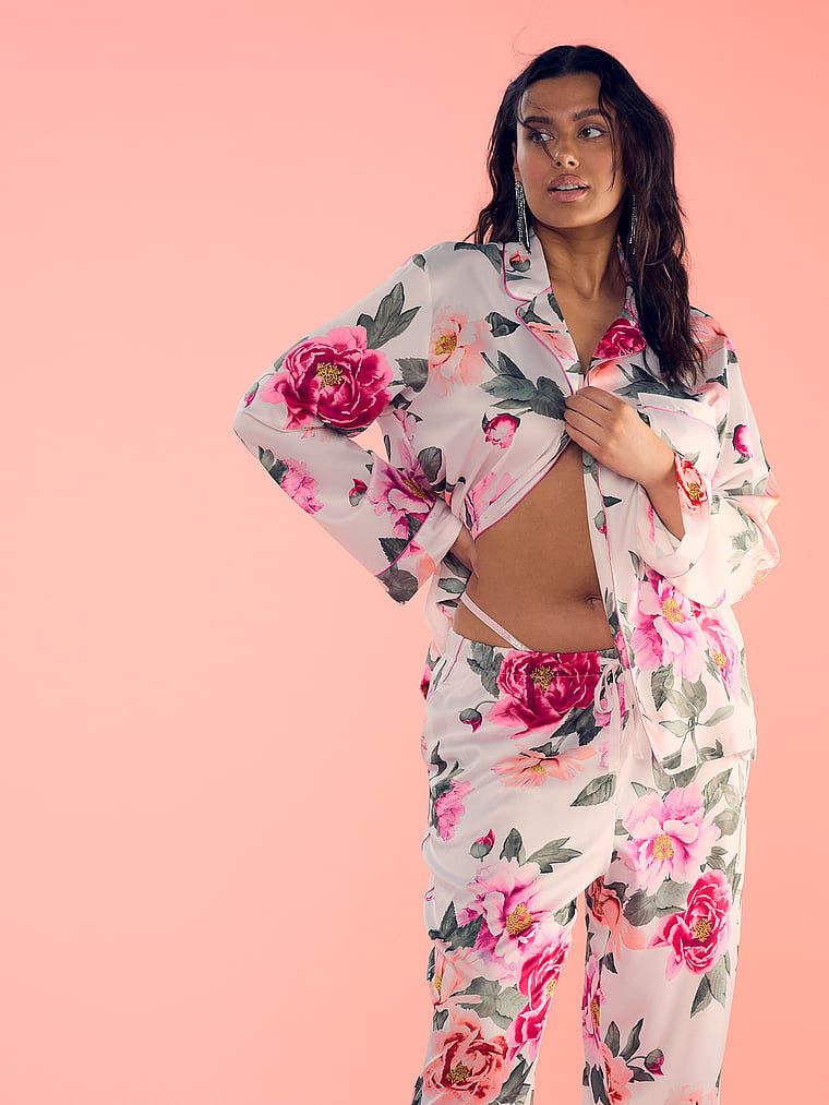 Victoria's Secret Satynowa piżama z długim rękawem