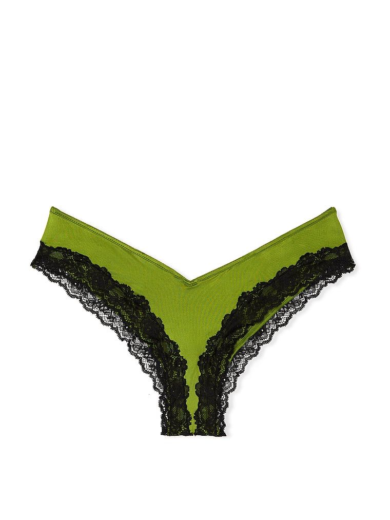 Majtki z koronką na krawędziach i wysoko wyciętymi nogawkami Lace-Trim Cheeky. Produkt ma kolor zielony i pochodzi z kolekcji Very Sexy. 