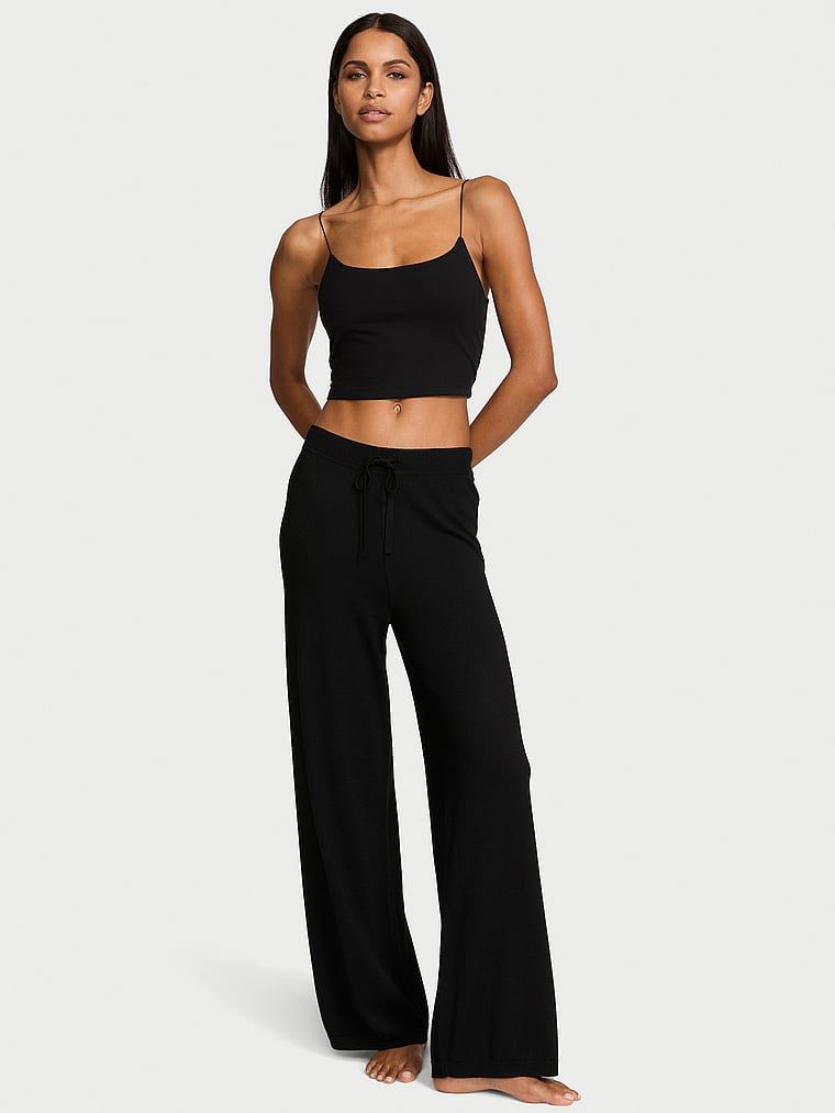 Victoria's Secret Spodnie z szerokimi nogawkami Luxe Creme Knit Lounge