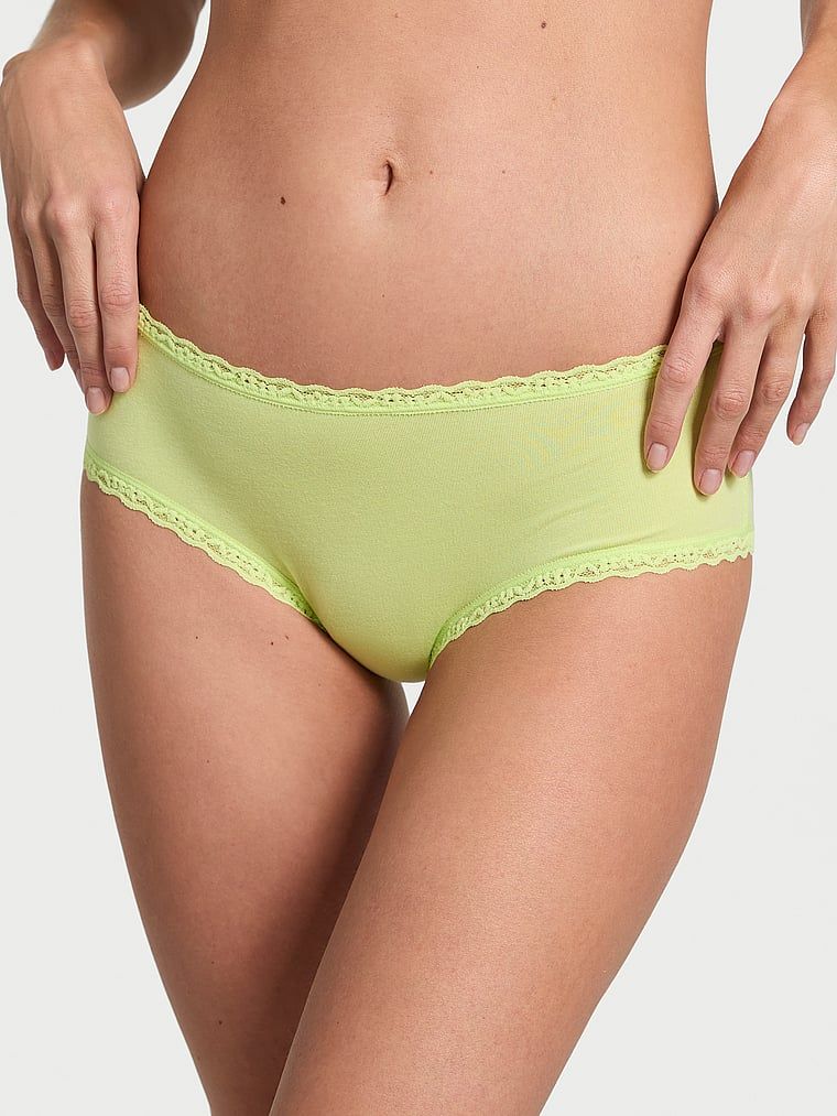 Majtki bawełniane z koronką na krawędziach Lace-Waist Cheeky. Produkt ma kolor zielony i pochodzi z kolekcji Lacie. 