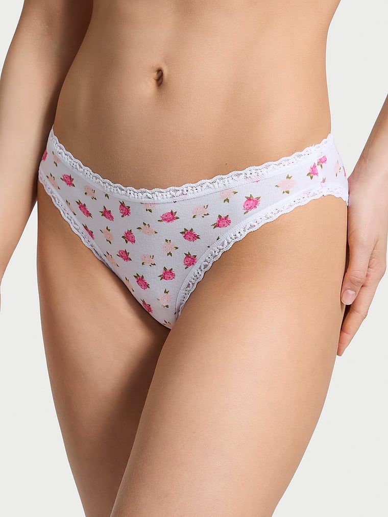 Majtki bawełniane z koronką Lace-Trim Bikini. Produkt ma wzór kwiatowy i pochodzi z kolekcji Lacie. 