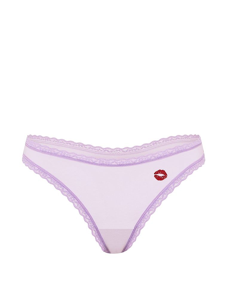 Stringi bawełniane z koronką na krawędziach Lace-Waist. Produkt ma kolor fioletowy i pochodzi z kolekcji Lace Trim. 
