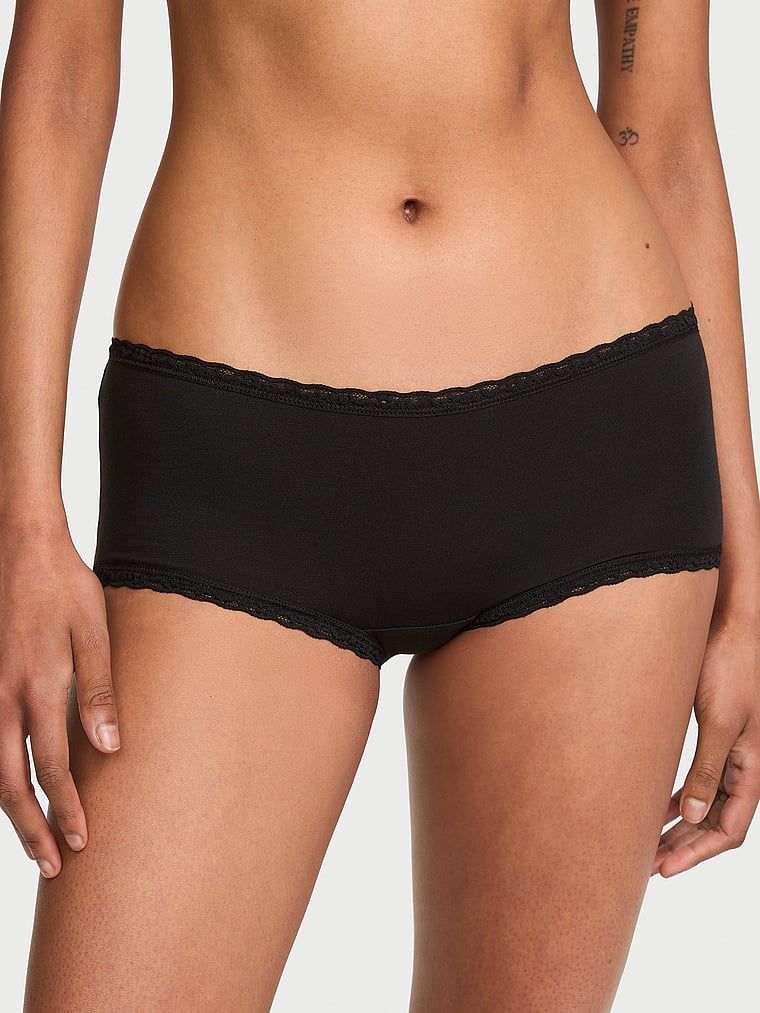 Lace Trim Majtki bawełniane szorty z koronką na krawędziach Lace-Trim Boyshort